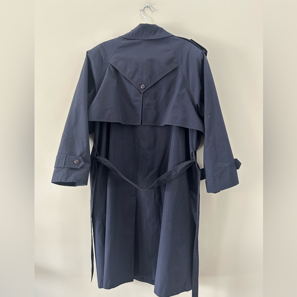 Vintage Twilight Navy Blue 90’s Euro Chic Belted Trendy Equestrian Trench Coat - Picture 4 of 8